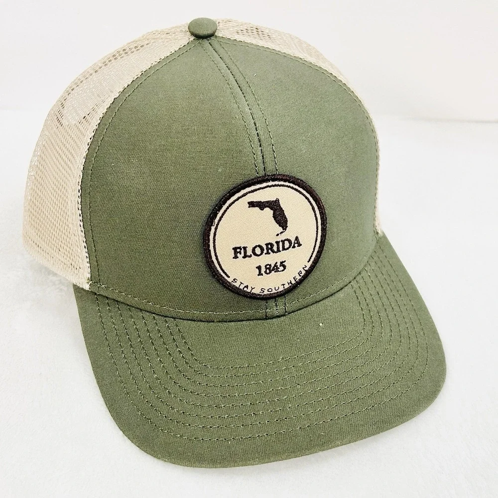 The State Company‎ Florida Circle Patch Trucker Hat Cap Adjustable Olive Green